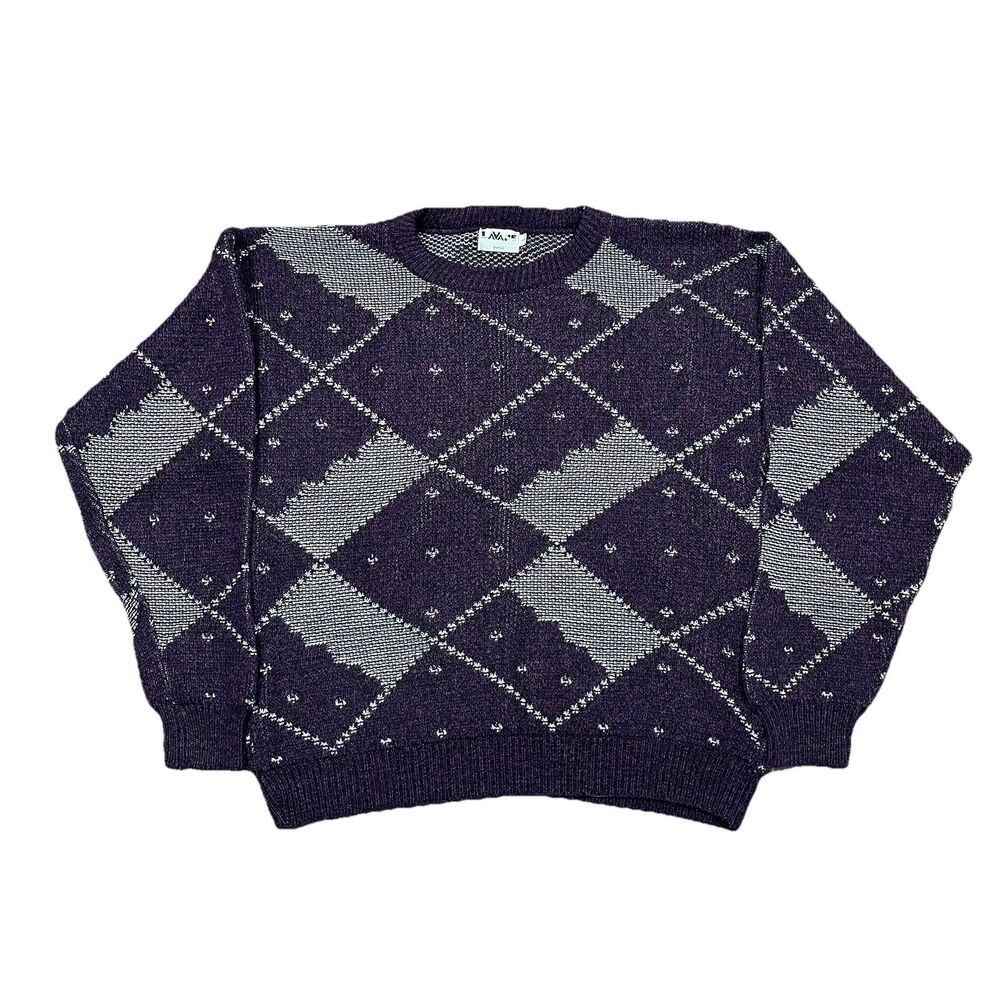 Vintage Lavane New York Argyle Sweater Purple USA Made Womens L